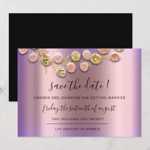 Bewaar de datum Zwarte krans Roze goud Paars Save The Date