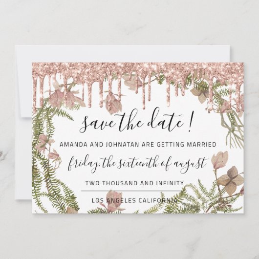 Bewaar de datum Zwarte Roos Bloemige Bos Drips Save The Date (Voorkant)