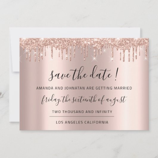 Bewaar de datum Zwarte Roos Glitterende Druppels Save The Date (Voorkant)