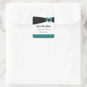 Bewaar de datum Zwarte Sash Turquoise Strik Vierkante Sticker (Tas)