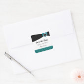 Bewaar de datum Zwarte Sash Turquoise Strik Vierkante Sticker (Envelop)