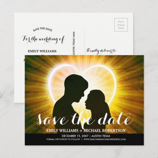 Bewaar de datumkaart met een romantisch stel aankondigingskaart (Voorkant / Achterkant)