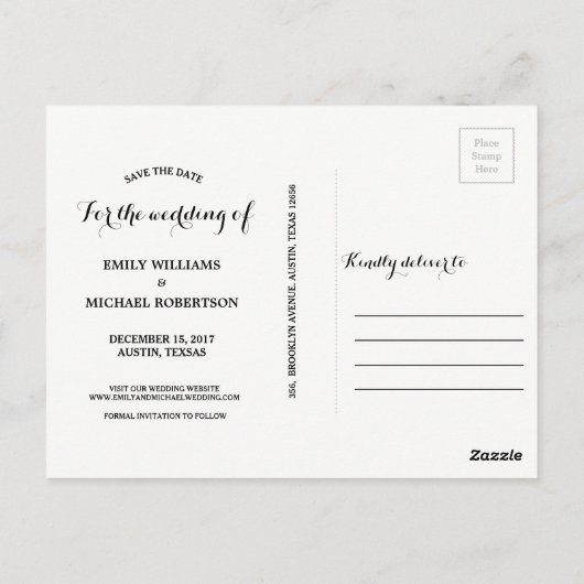 Bewaar de datumkaart met een romantisch stel briefkaart (Achterkant)