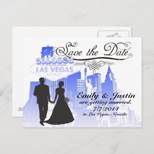 BEWAAR DE DATUMKAARTEN MET UITZICHT OF LAS VEGAS, AANKONDIGINGSKAART (Voorkant / Achterkant)