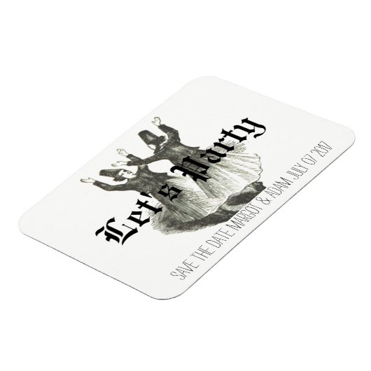 Bewaar de datummagneet, Offbeat bruiloft, Quirky Magneet (Linkerzijde)