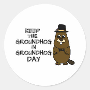Bewaar de grondhog in Groundhog Day Ronde Sticker
