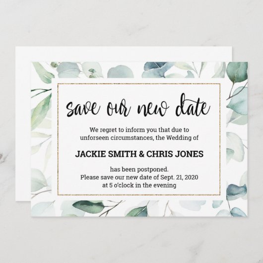 Bewaar de Nieuwe Datum Huwelijksaankondiging Kaart (Voorkant / Achterkant)