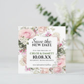 Bewaar de Nieuwe Datum Roze Bloemige Trouwkaart Kaart (Staand voorkant)