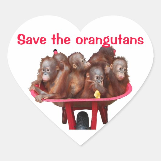 Bewaar de Orangutans: Baby's in Wheelbarrow Hart Sticker (Voorkant)