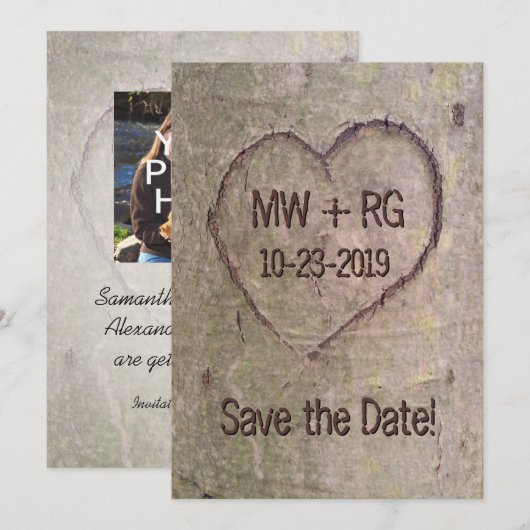 Bewaar deze datum, aankondiging met hart in boom u (Voorkant / Achterkant)