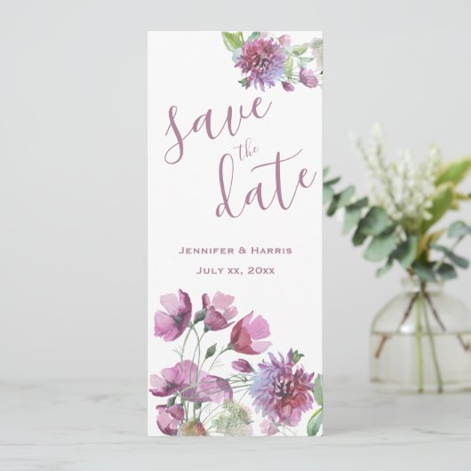 Bewaar deze datum Aquarel Paarse Bloemen Save The Date (Staand voorkant)