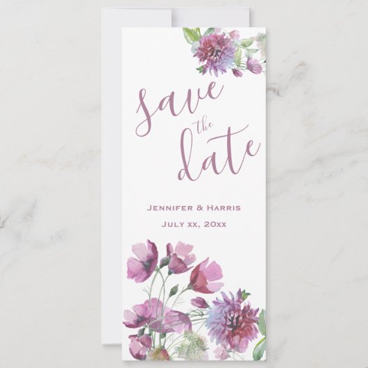 Bewaar deze datum Aquarel Paarse Bloemen Save The Date (Voorkant)