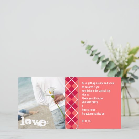 Bewaar deze datum Argyle Uitnodiging (Staand voorkant)