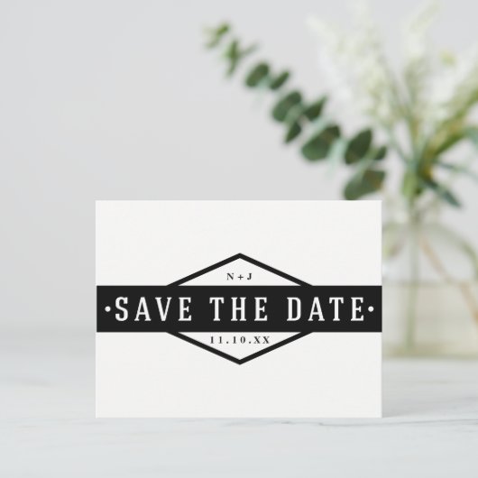 BEWAAR DEZE DATUM Black & White Modern Rustic Aankondigingskaart (Staand voorkant)