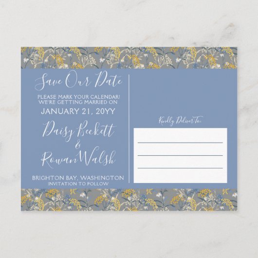 Bewaar deze datum botanische madeliefjes bloemcoll aankondigingskaart (Achterkant)