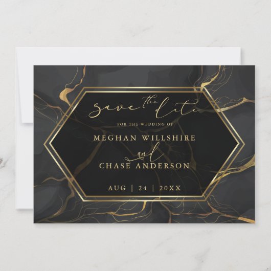 BEWAAR DEZE DATUM | Elegant zwart en goud marmer (Voorkant)