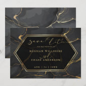 BEWAAR DEZE DATUM | Elegant zwart en goud marmer (Voorkant / Achterkant)
