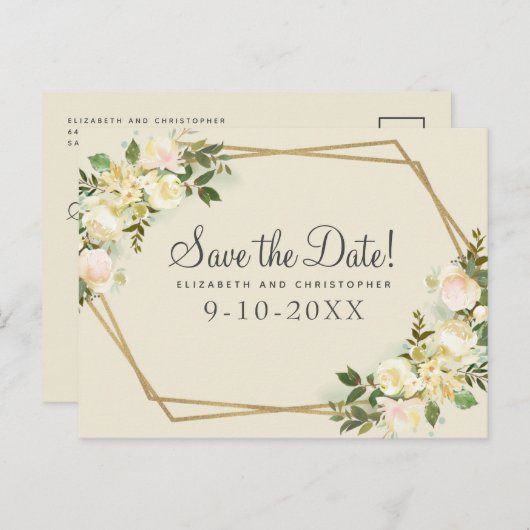 Bewaar deze datum Elegante Bloemige Bruiloften Bot Aankondigingskaart (Voorkant / Achterkant)