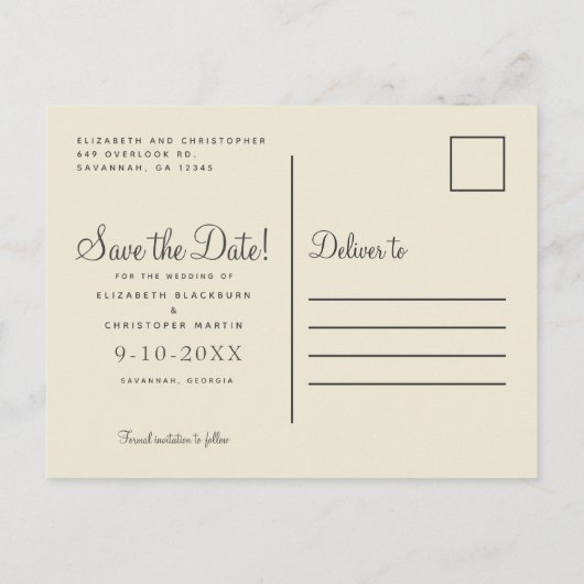 Bewaar deze datum Elegante Botanische Bruiloften B Aankondigingskaart (Achterkant)