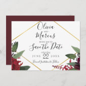 BEWAAR DEZE DATUM  | Elegante Burgundy Marsala Blo Kaart (Voorkant / Achterkant)