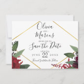 BEWAAR DEZE DATUM  | Elegante Burgundy Marsala Blo Kaart (Voorkant)