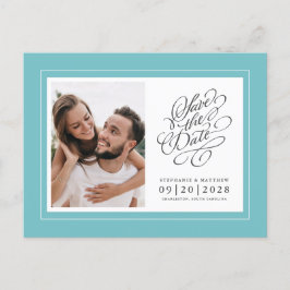 Bewaar deze datum Foto Bruiloft Aqua Elegant Chic Aankondigingskaart
