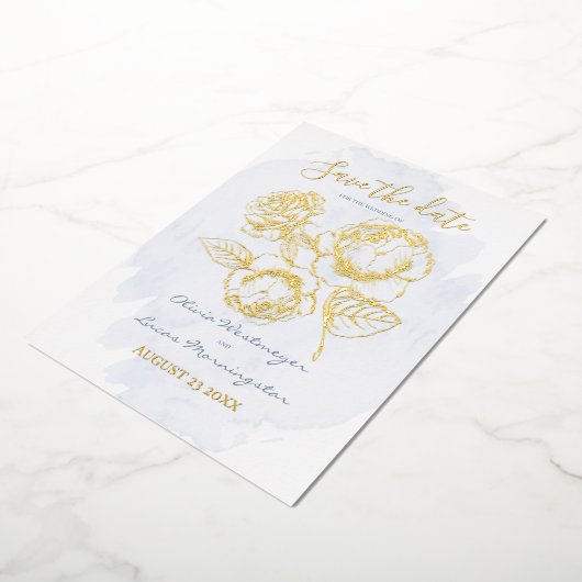 BEWAAR DEZE DATUM | Goud Vergulde Roos op Stof Bl Folie Uitnodiging (Gedraaid)