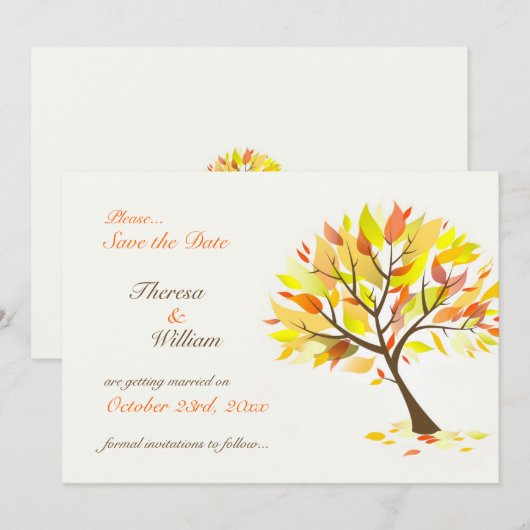 Bewaar deze datum Herfst Thema Boom Plat Kaart (Voorkant / Achterkant)