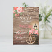 Bewaar deze datum Houten Wijnvat, Lichtslingers - Save The Date (Staand voorkant)