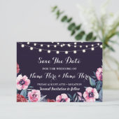Bewaar deze datum Navy Roze Burgundy Bloemen Uitno Save The Date (Staand voorkant)