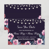 Bewaar deze datum Navy Roze Burgundy Bloemen Uitno Save The Date (Voorkant / Achterkant)