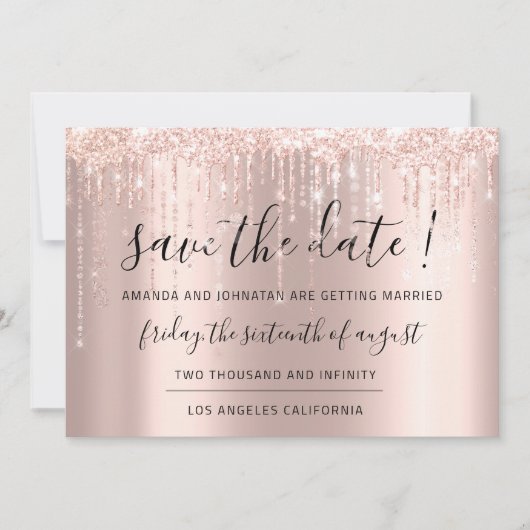 Bewaar deze datum Roze Goud Glitterende druppels l Save The Date (Voorkant)
