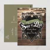 Bewaar deze datum Rustiek hout & lichten verloving Briefkaart (Voorkant / Achterkant)