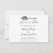 Bewaar deze datum Rustieke Turquoise Veer Pijl Fot Kaart (Achterkant)