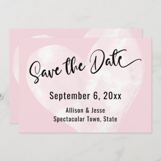Bewaar deze datum Witte waterverf hart op roze kaa Save The Date (Voorkant / Achterkant)