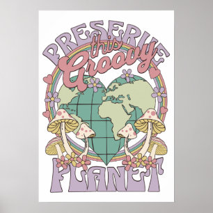 Bewaar Deze Groovy Planeet Retro Aarde Paddenstoel Poster