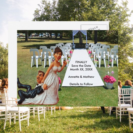 Bewaar eindelijk de datum bruin haar grappig paar aankondigingskaart