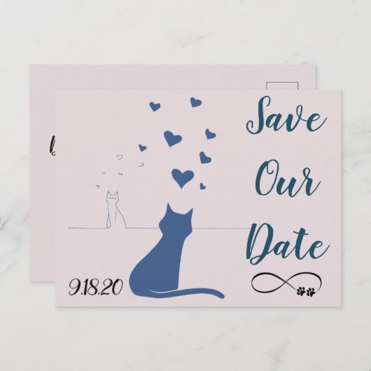 Bewaar het date briefkaart met katten in liefde (Voorkant / Achterkant)