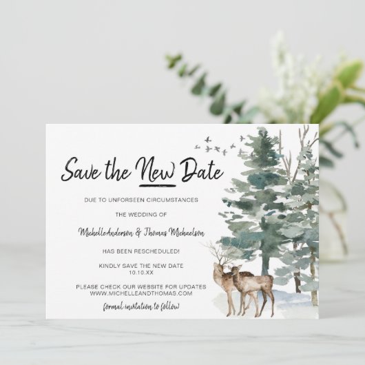 Bewaar het nieuwe datum boslandschap dennenbos save the date (Staand voorkant)