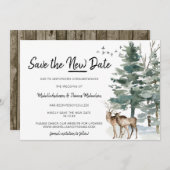 Bewaar het nieuwe datum boslandschap dennenbos save the date (Voorkant / Achterkant)