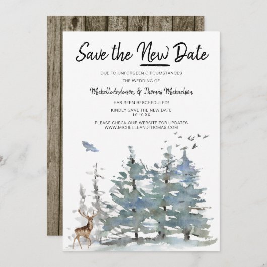 Bewaar het Nieuwe Datum Boslandschap Save The Date (Voorkant / Achterkant)