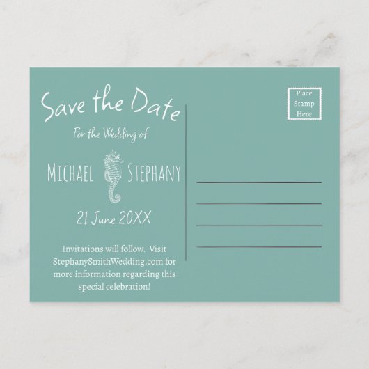 Bewaar het Zee van het BeachPaard sparen de Datum Uitnodiging Briefkaart (Achterkant)