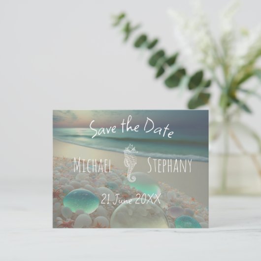 Bewaar het Zee van het BeachPaard sparen de Datum Uitnodiging Briefkaart (Staand voorkant)