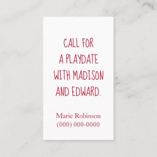 Bewaar in Touch Panda Playdate Contactkaartje (Achterkant)