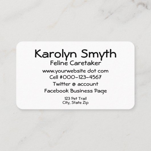 Bewaar katten op foto Dierenverzorging Visitekaartje (Achterkant)