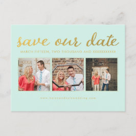 Bewaar onze Date Mint Gold Typography Foto Briefka Aankondigingskaart