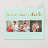 Bewaar onze Date Mint Gold Typography Foto Briefka Aankondigingskaart (Voorkant)