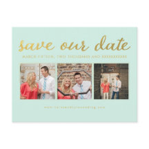 Bewaar onze Date Mint Gold Typography Foto Briefka