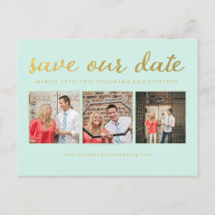 Bewaar onze Date Mint Gold Typography Foto Briefka Aankondigingskaart