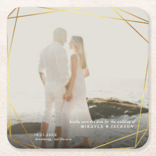 Bewaar onze datum Geometric Gold Prism Photo Lijst Kartonnen Onderzetters